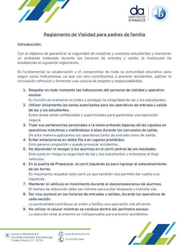 Reglamento Vial para Madres y Padres de Familia
