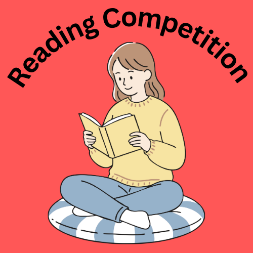 Reading Competition:  a cartoon girl sitting reading.