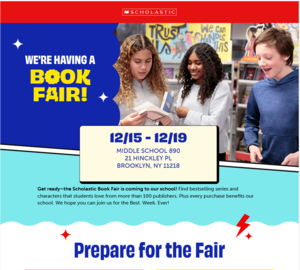 Flyer of Information for the Scholastic Book Fair