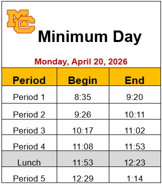 Minimum Day Bell Schedule 4.20.26