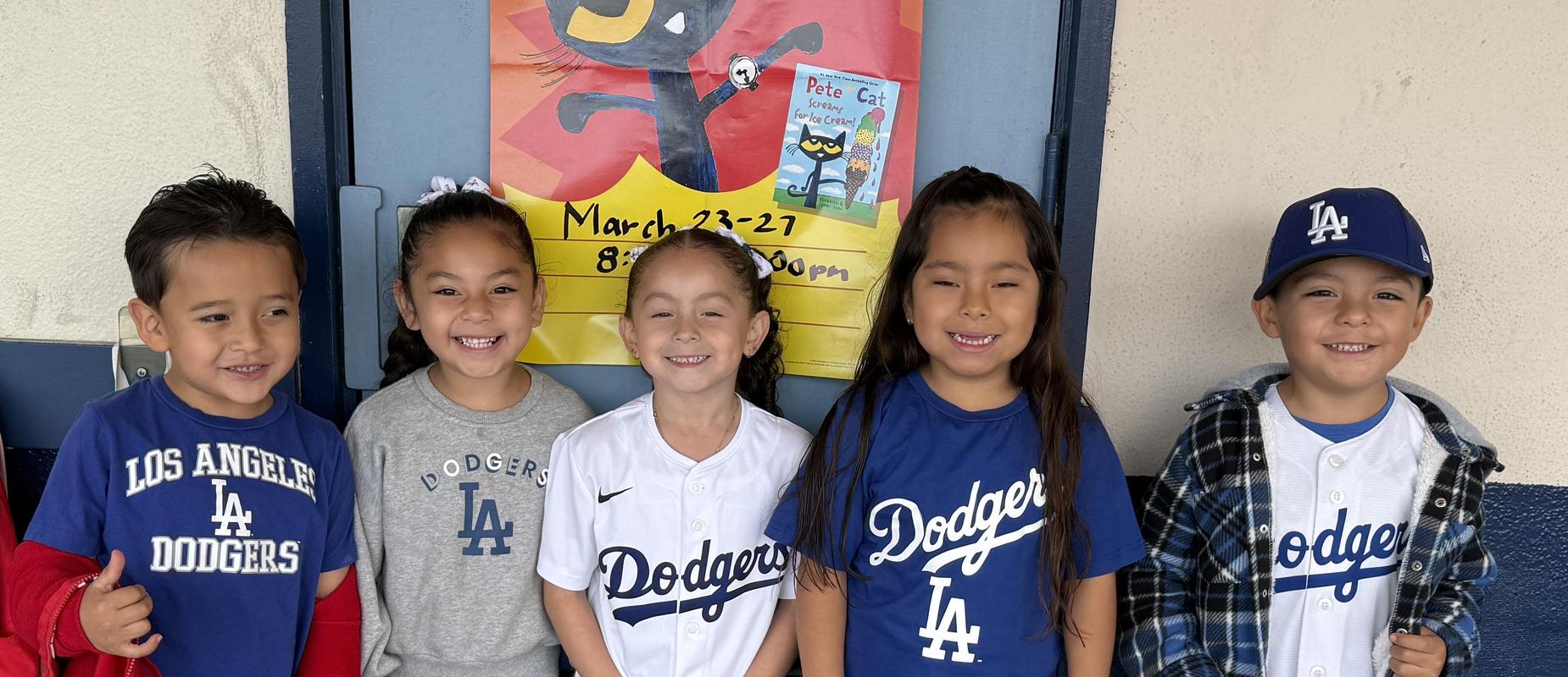 Kinder students in dodger outfits