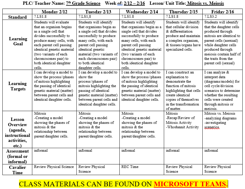7C Science – Julie Melton – Siegel Middle School