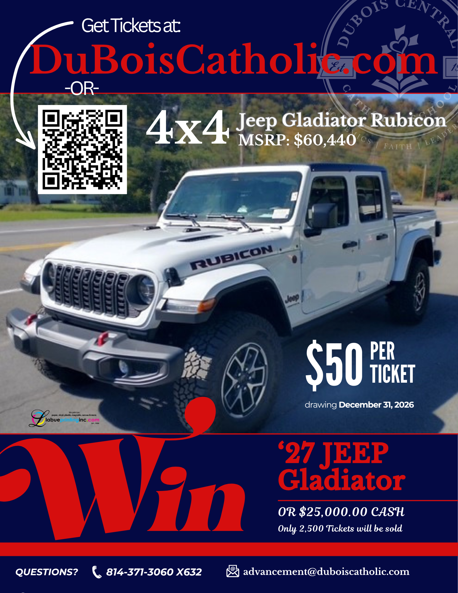 Win a 2027 JEEP Gladiator Rubicon 4x4 Truck | DuBois Central Catholic