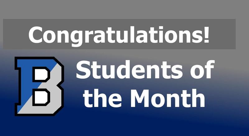 Image in gray and blue with text that says Congratulations Students of the Month with B logo
