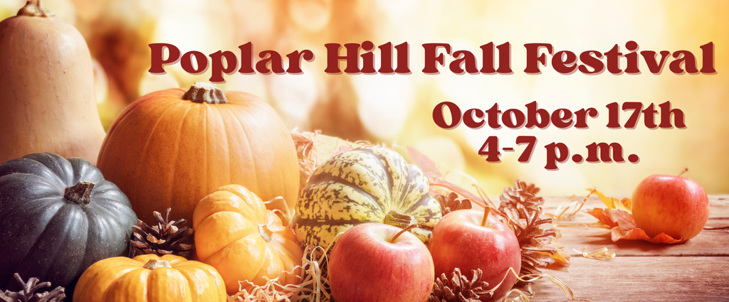 Fall scene with pumpkins and apples. Poplar Hill Fall Festival. October 17th. 4-7 p.m.
