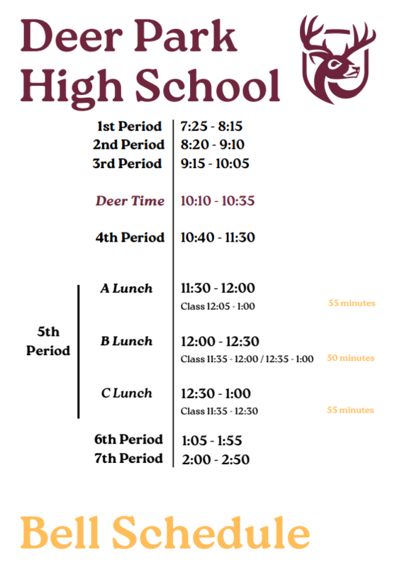 Picture of Deer Park High School Bell Schedule with the Deer Logo