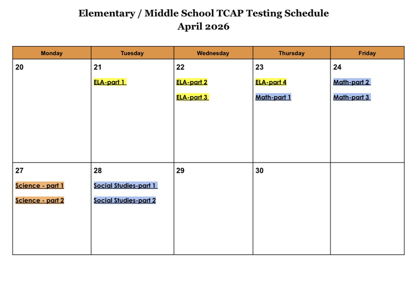 TCAP Schedule