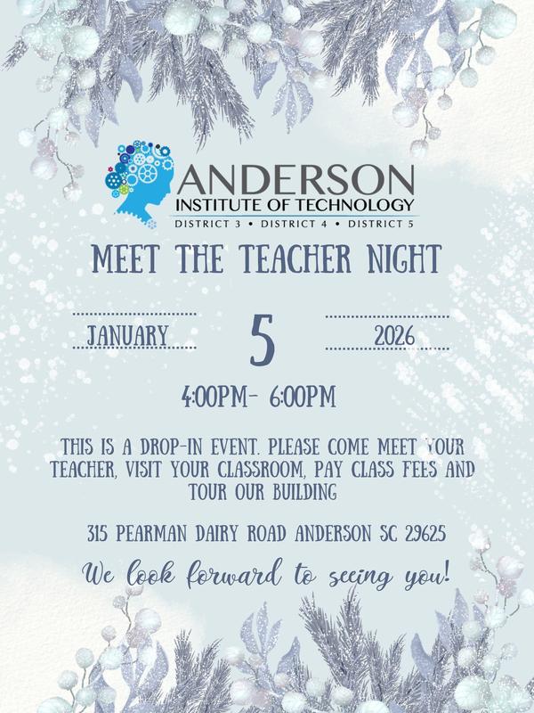 meet the teacher night january 5 2026 4:00-6:00 pm