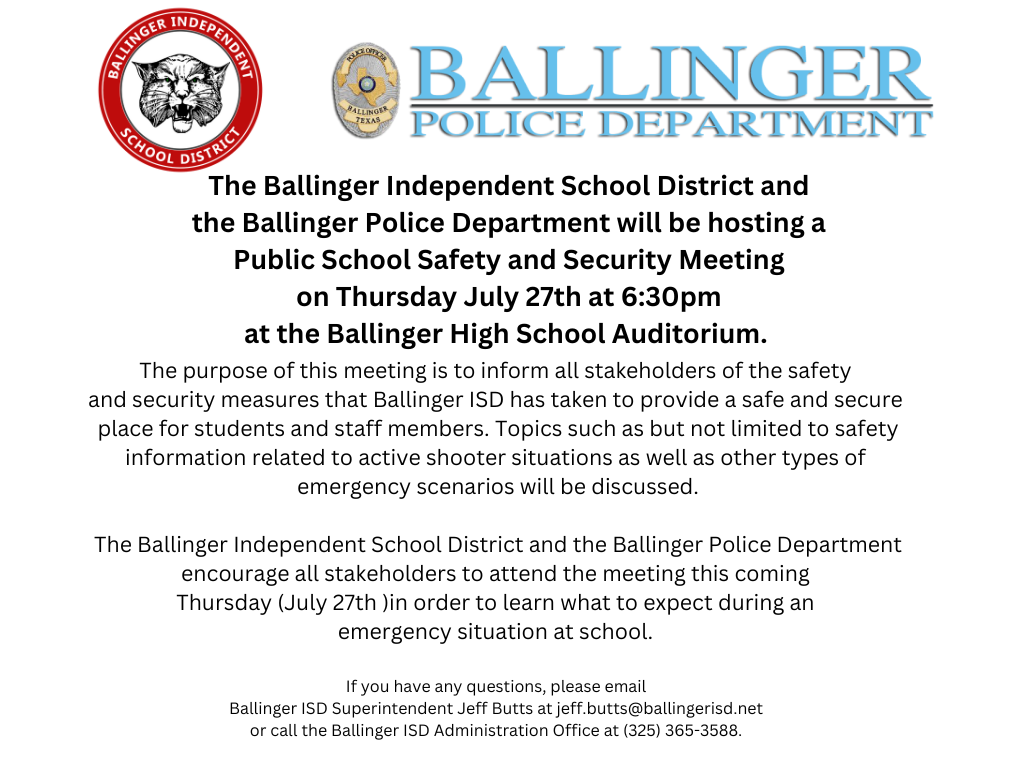 Public School Safety and Security Meeting Ballinger Junior High