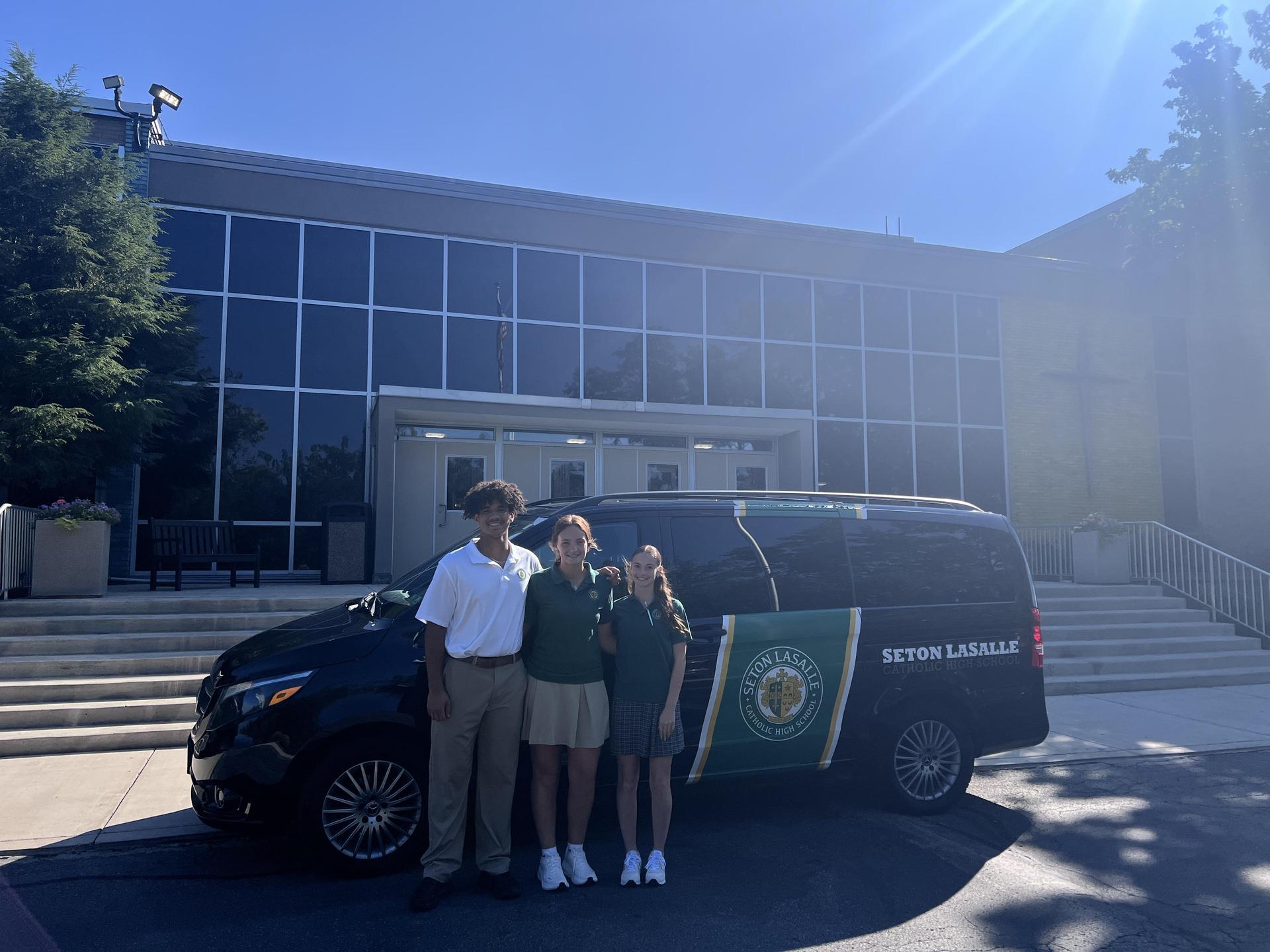 students with van
