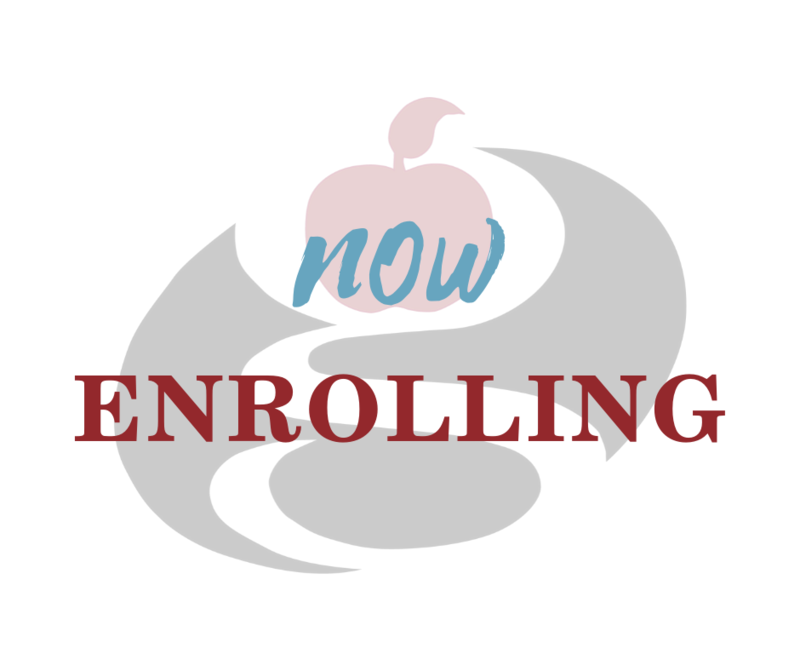 now enrolling with logo in background