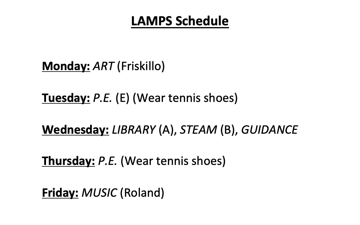 LAMPS Schedule Kimberly Hughes Rivercrest Elementary