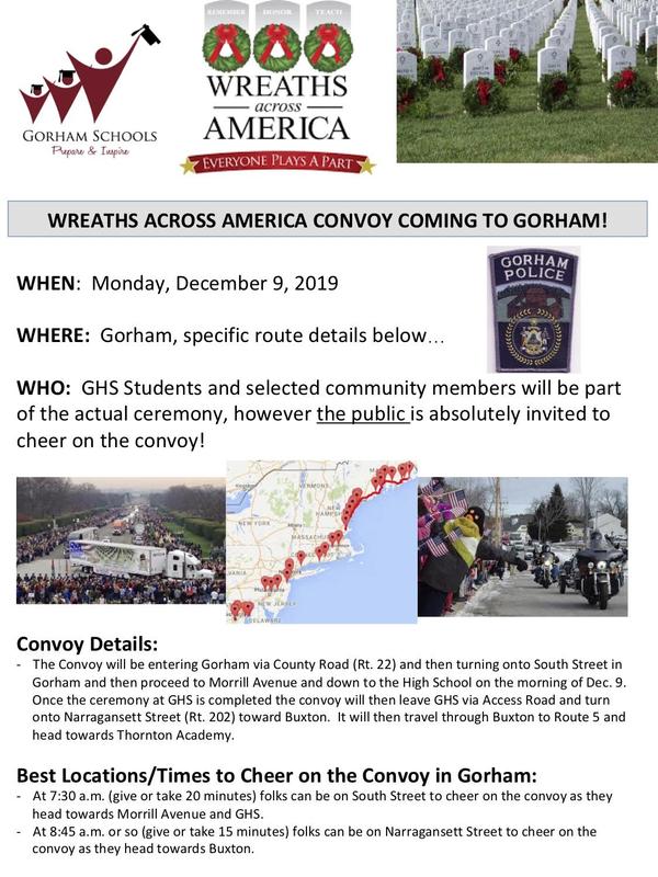 Wreaths Across America Convoy Coming to Gorham on Monday, Dec. 9! Thumbnail Image