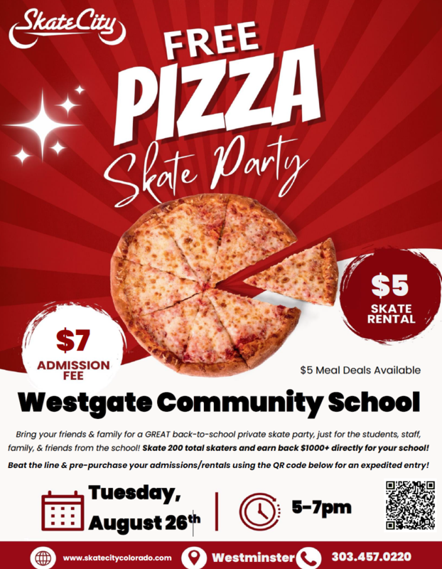 Free Pizza Skate Party at Skate City - Flyer image