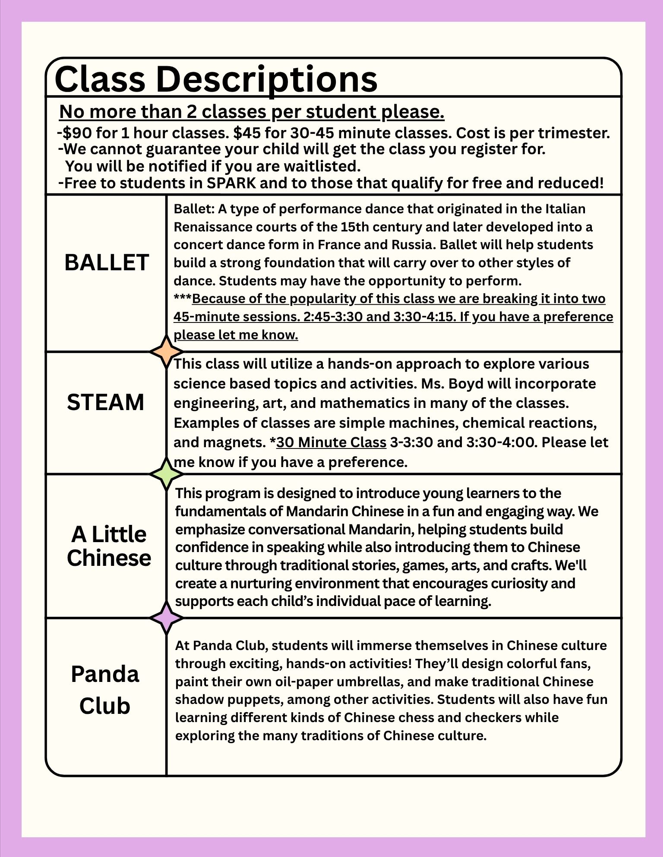 CLASS DESCRIPTIONS PAGE 1