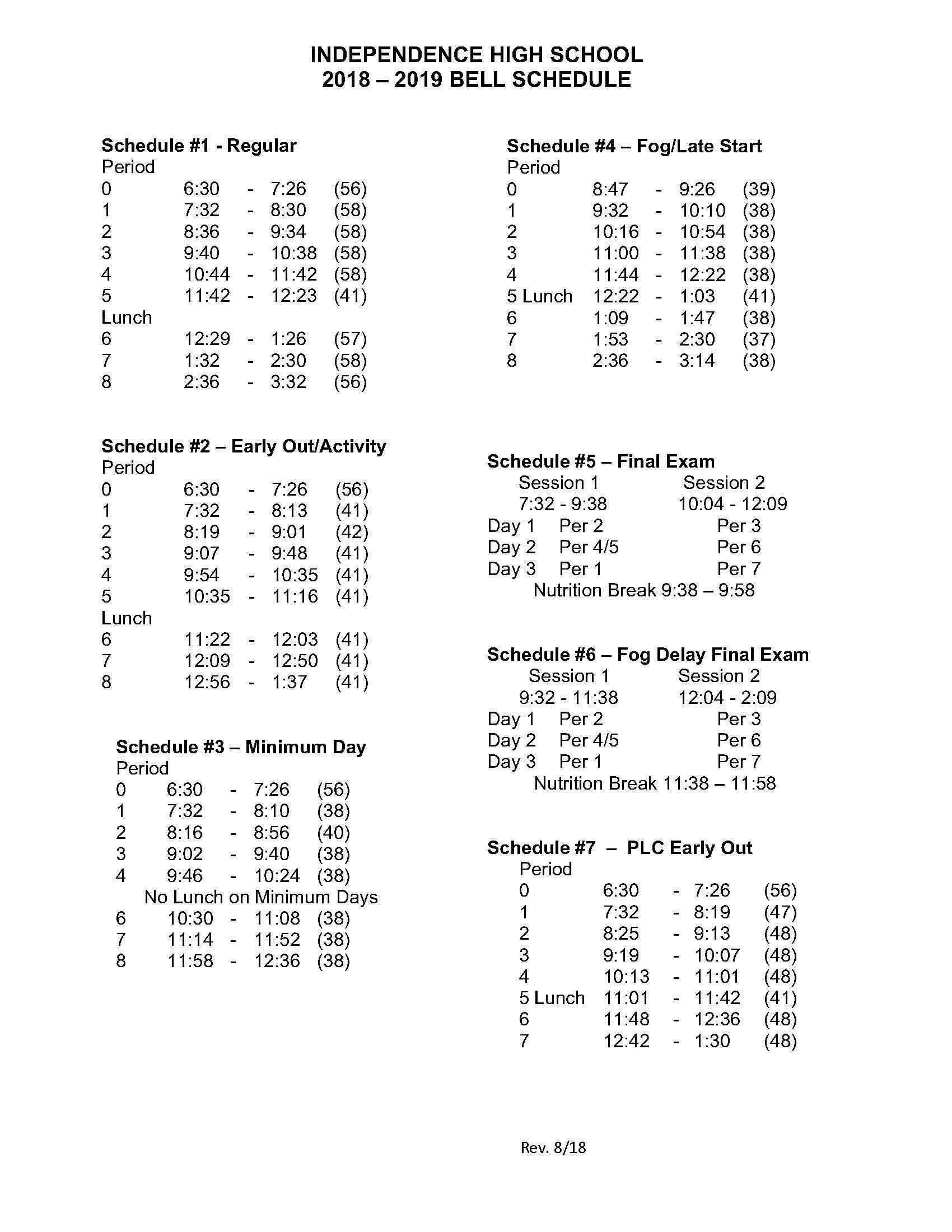 Bell Schedules Resources Independence High School Bell Schedules Resources Independence High School