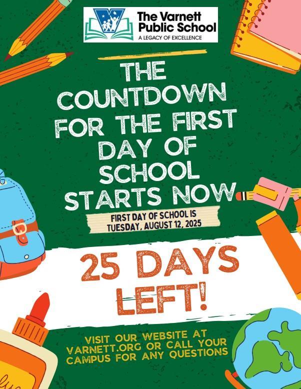 First Day of School Countdown is On ~ School Starts on Tuesday, August 12, 2025!