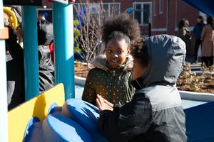 Two Bradwell students enjoying the new playground.