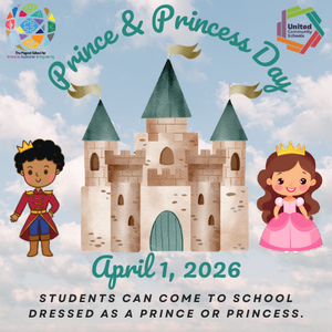 prince, princess, castle on flyer for prince and princess day
