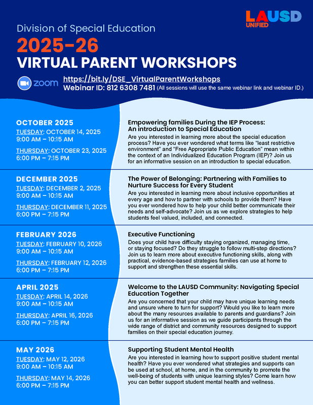 DSE Virtual Parent Workshop Flyer 25-26
