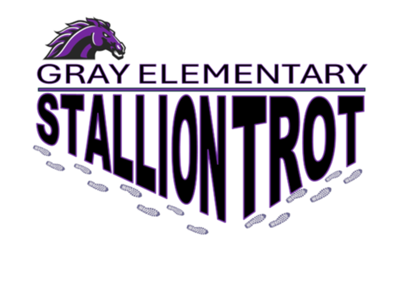 Logo of Gray Elementary with Stallion Trot text and horse graphic.