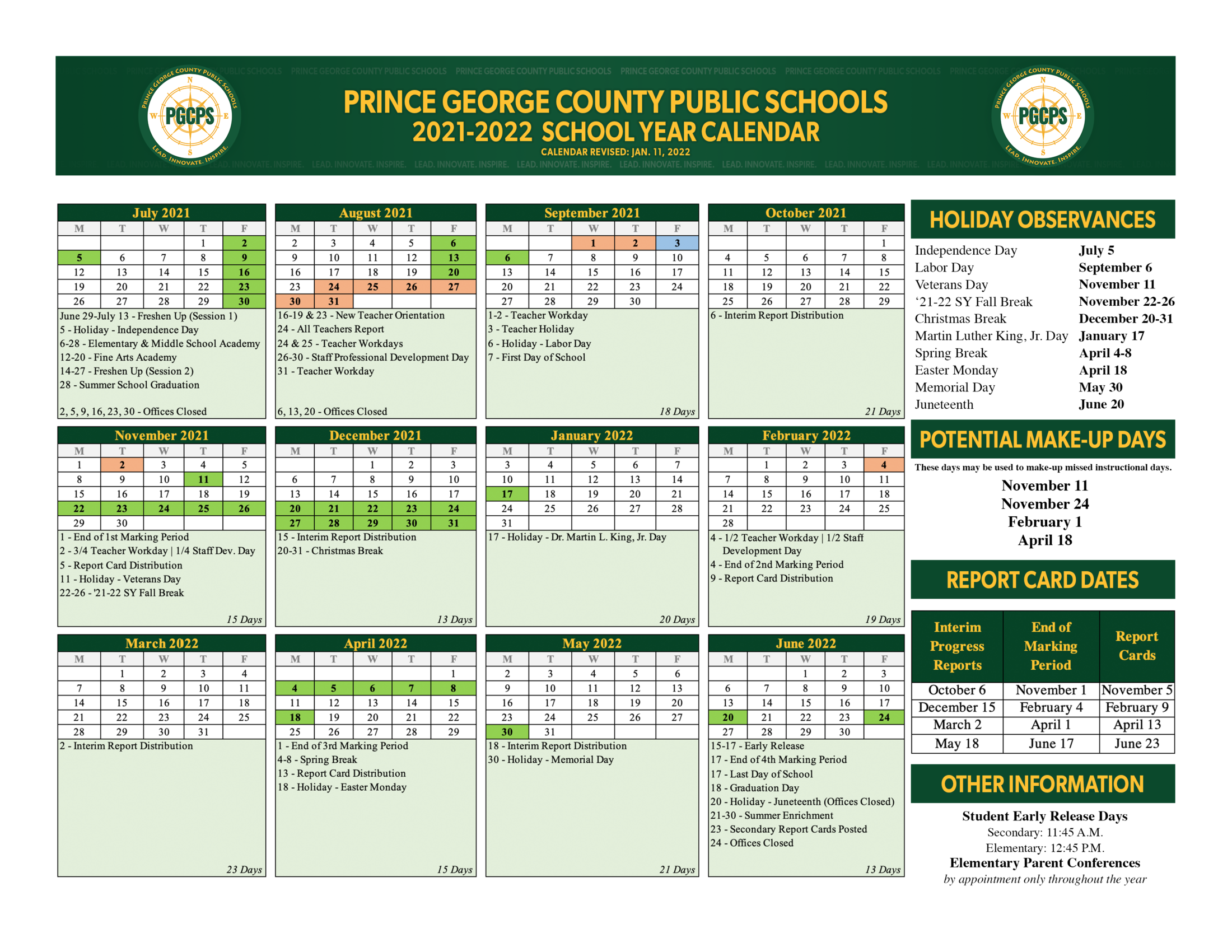 2021 22 School Year Calendar About Us Prince George County Public Schools