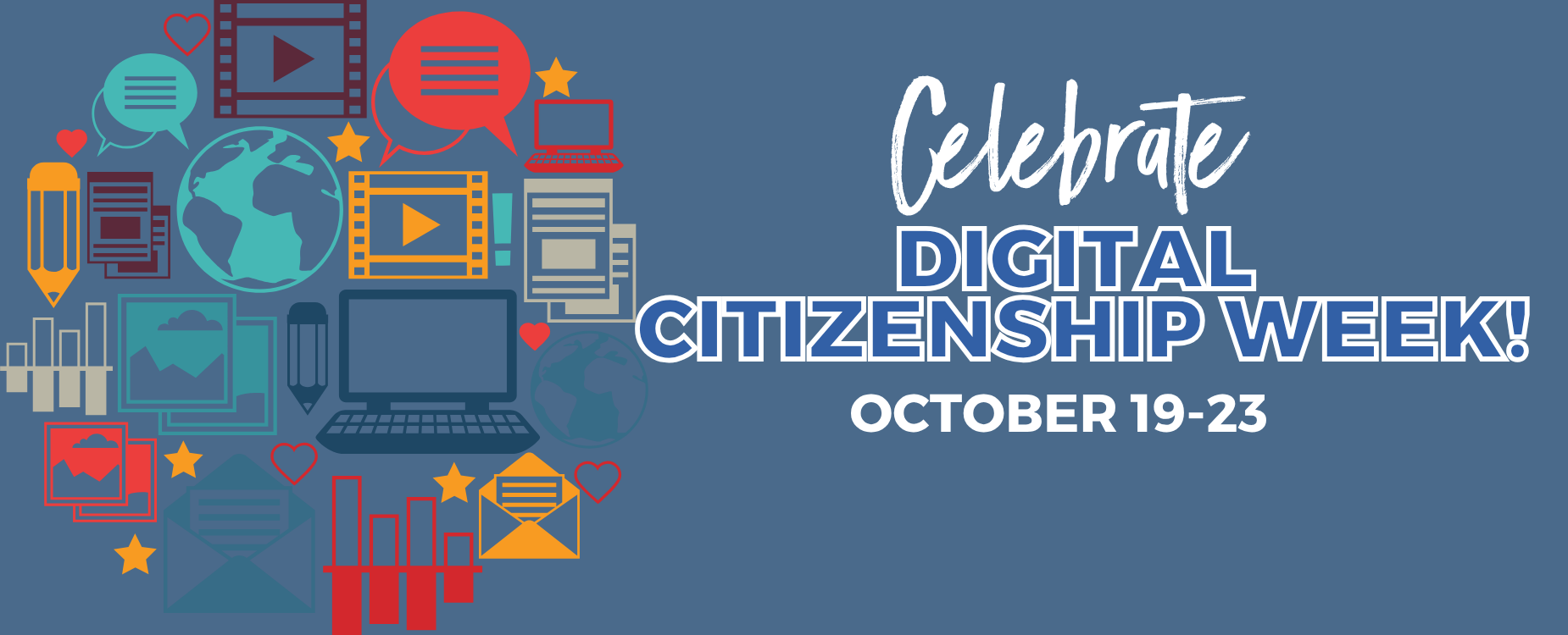 Colorful icons promoting Digital Citizenship Week from October 19 to 23.