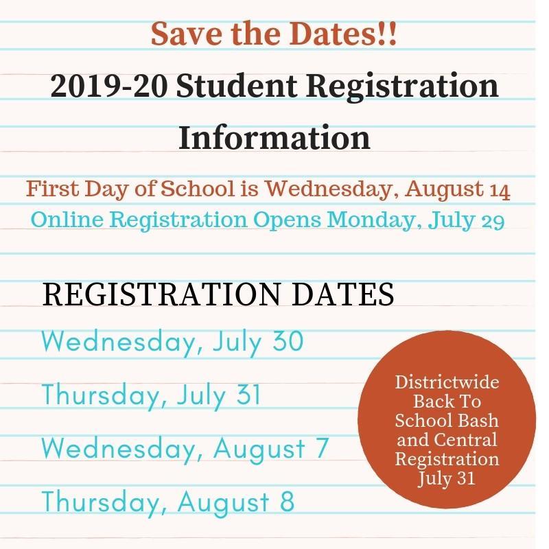 2019-2020 School Registration Dates! Thumbnail Image
