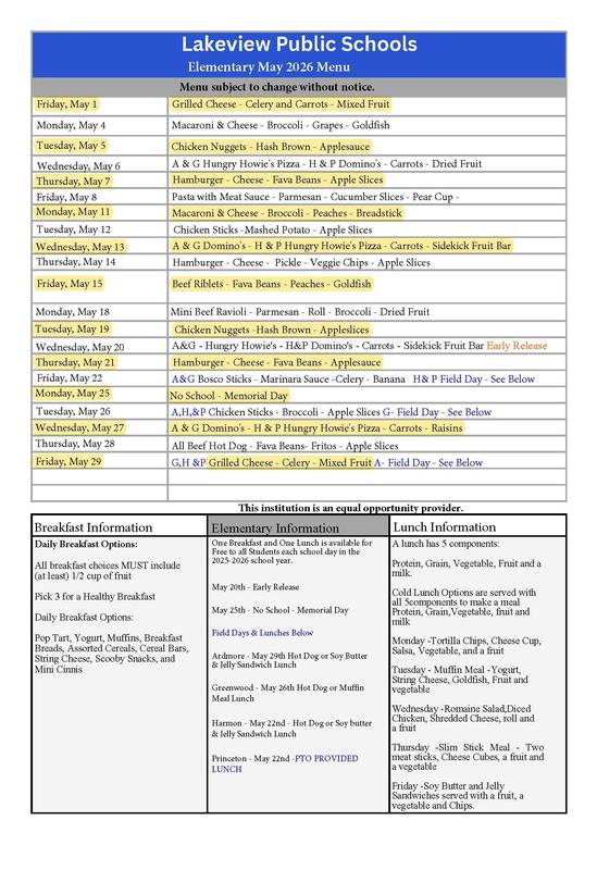 May Lunch Menu