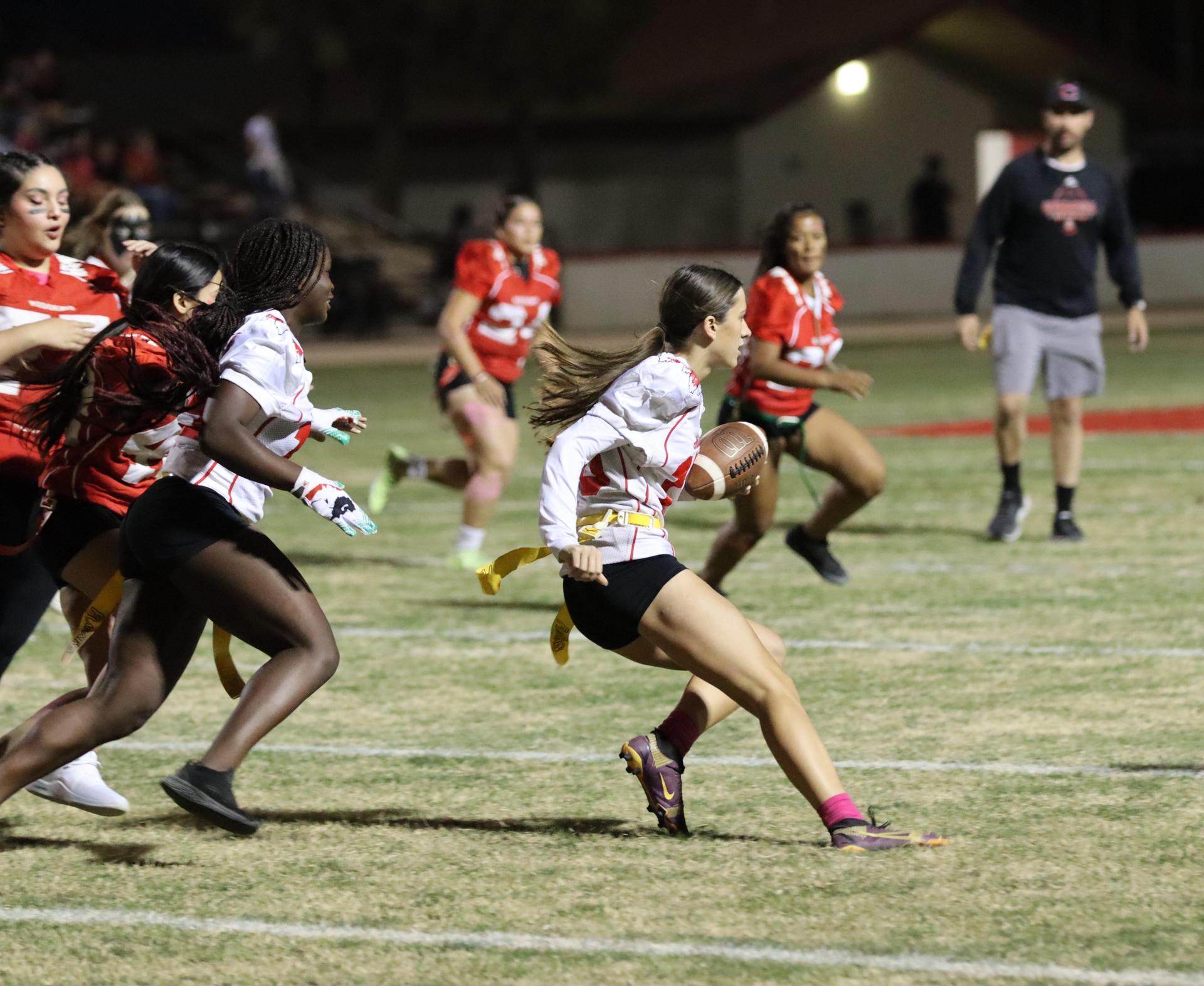 girls playing flag football