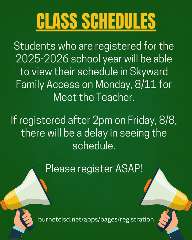 Student Schedules Available 8/11/25 for Registered Students