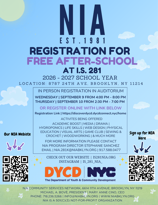Registration for Free After-School at I.S. 281