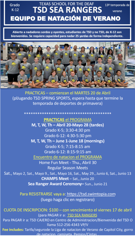 TSD SEA RANGERS SUMMER SWIM TEAM 2026 - begins April 20