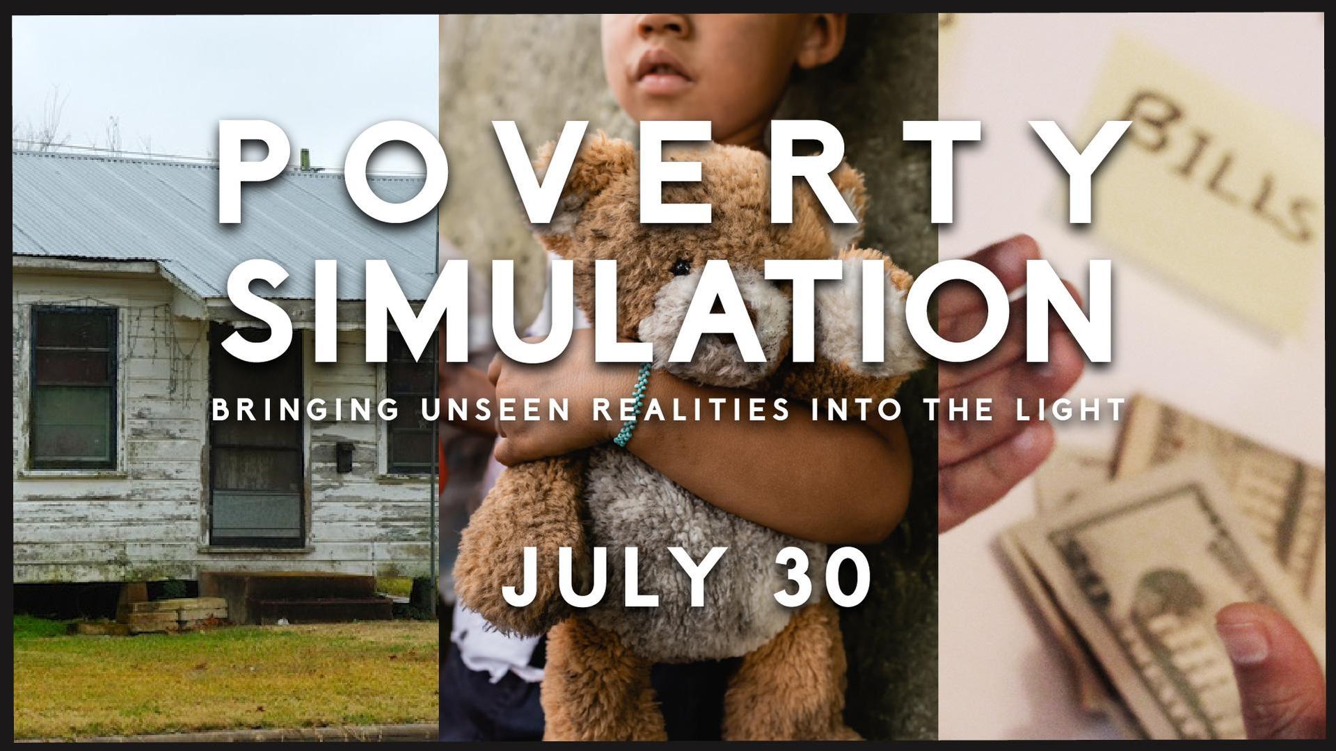Poverty Simulation workshop graphic for July 30