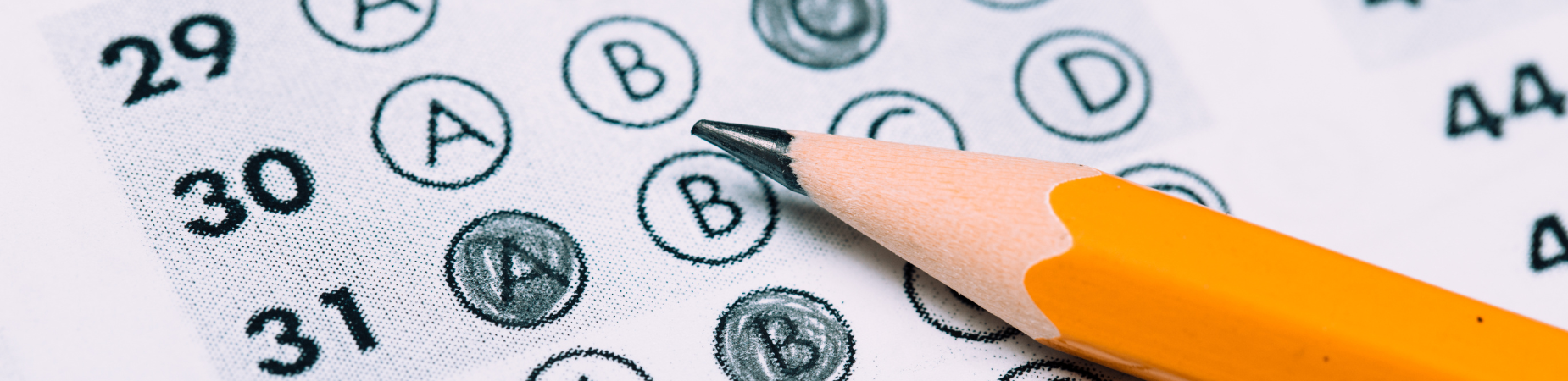 Closeup of multiple choice test bubbles with pencil