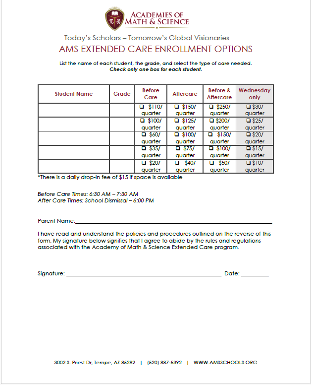 Extended Care Policy and Sign-Up form Featured Photo