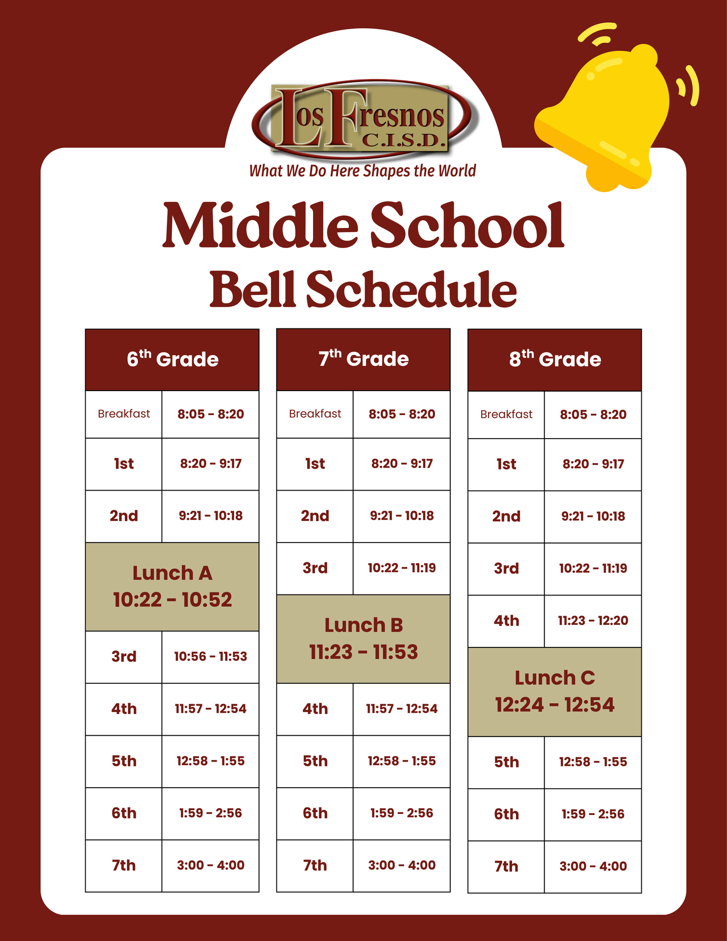 Middle School Bell Schedule