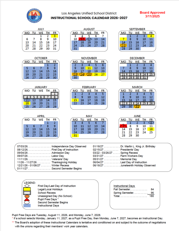 2026-27 Instructional Calendar