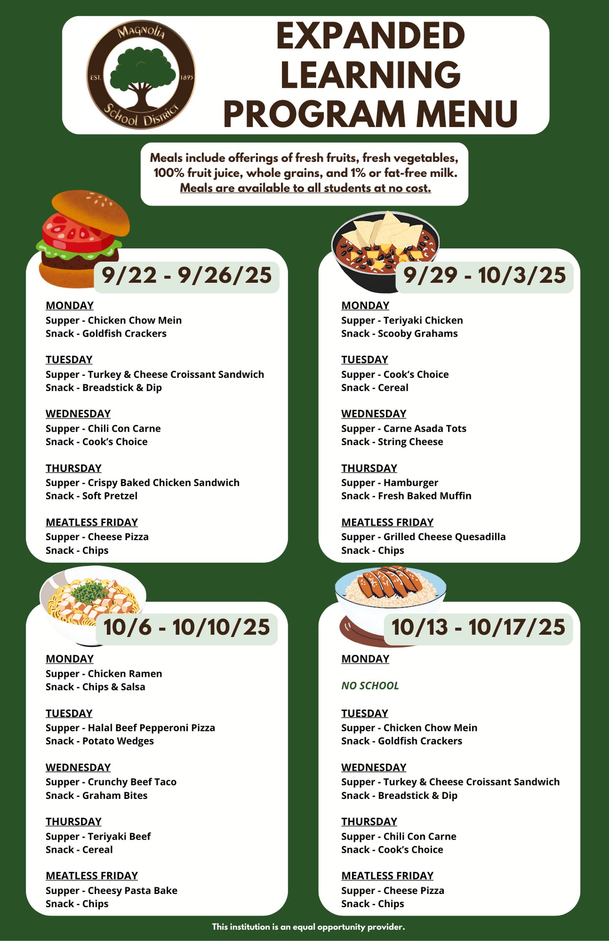 ELP Supper and Snack Menu for SEPT-OCT 2025