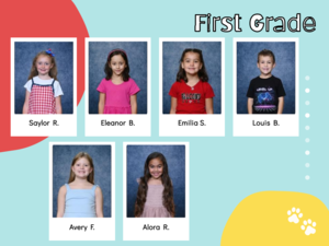 Yellow, white, and red background featuring photo of students who show self control