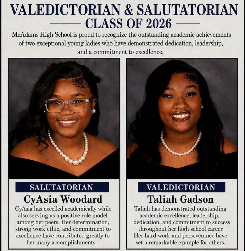 MHS recognize CyAsia Woodard, Salutatorian, and Taliah Gadson, Valedictorian.