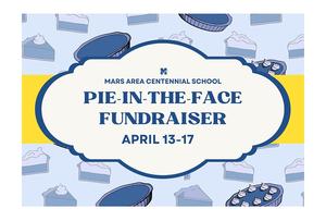 floating pies and a slices of pie on a blue background with a yellow stripe