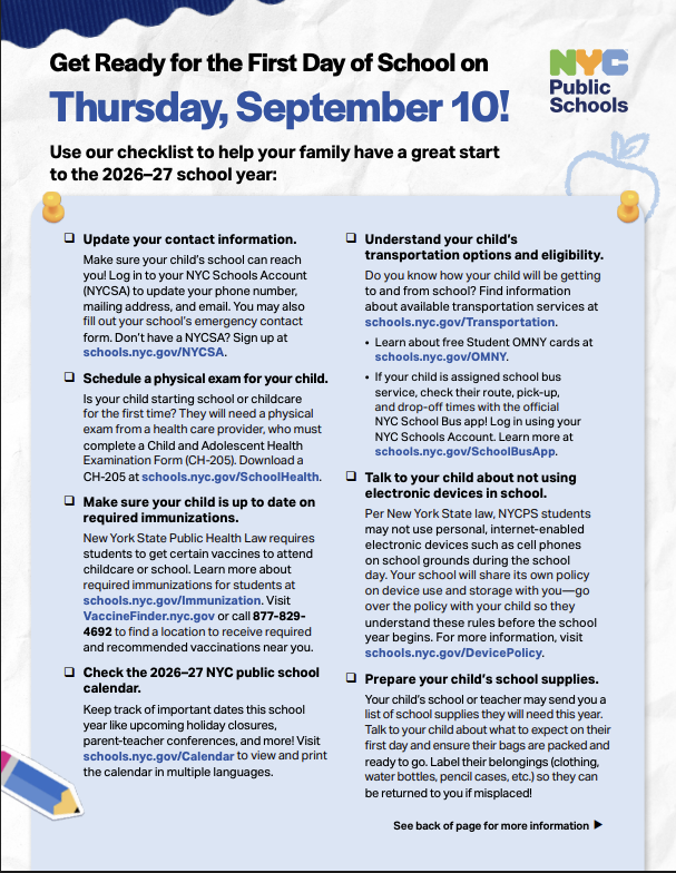 information about back to school