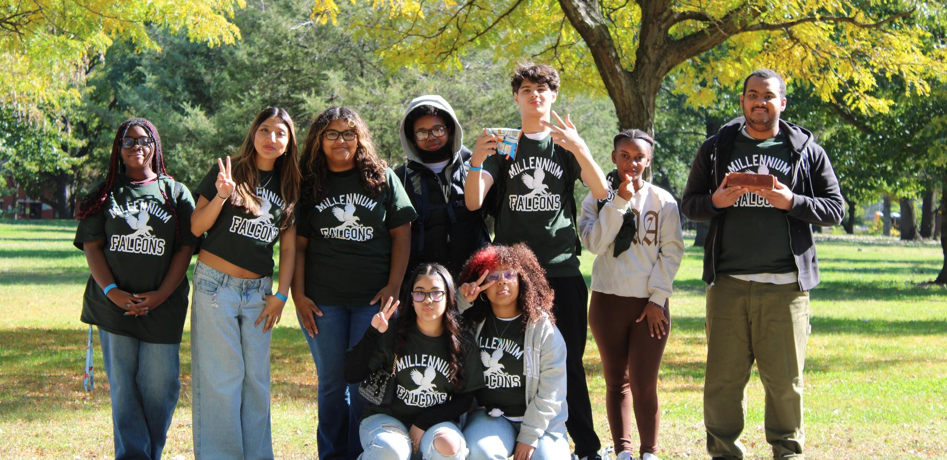 Students posing in the park