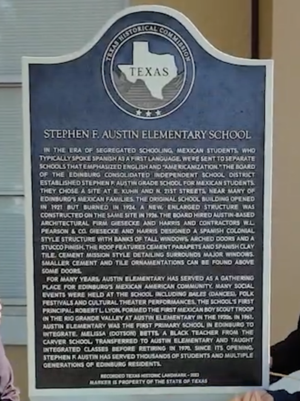 Austin Elementary Historical Marker Plaque