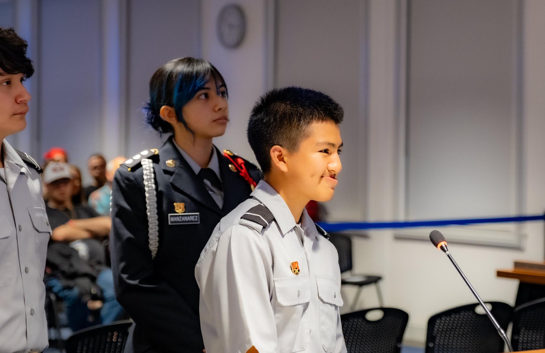 JROTC Male Student speaks to school board and community