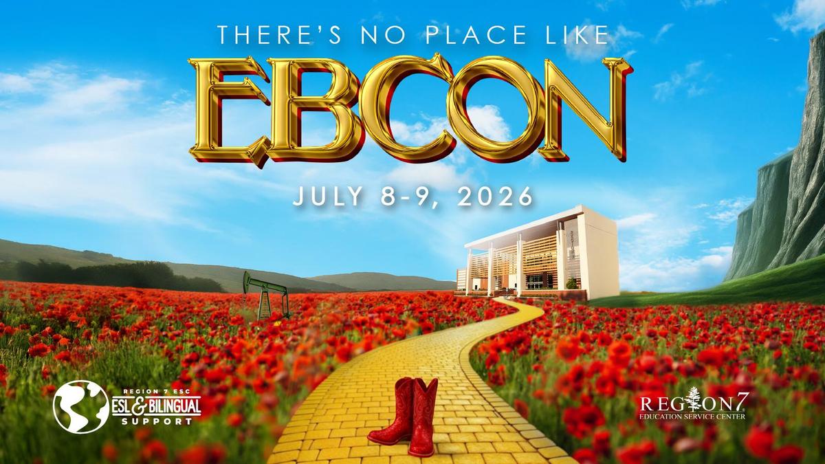 EBCon 2026 banner with “There’s No Place Like EBCon,” golden road, red boots, and poppy field.