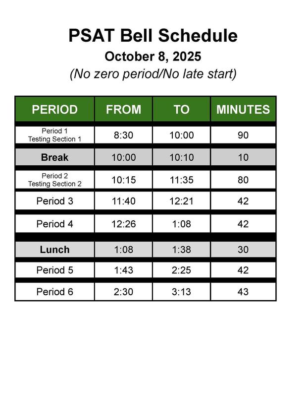 PSAT Special Schedule this Wednesday, 10/8 Featured Photo