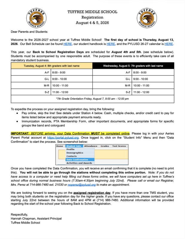 2026-27 TMS Registration Days Parent Letter