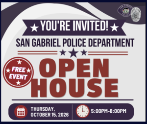 Invitation to a free open house event at San Gabriel Police Department.